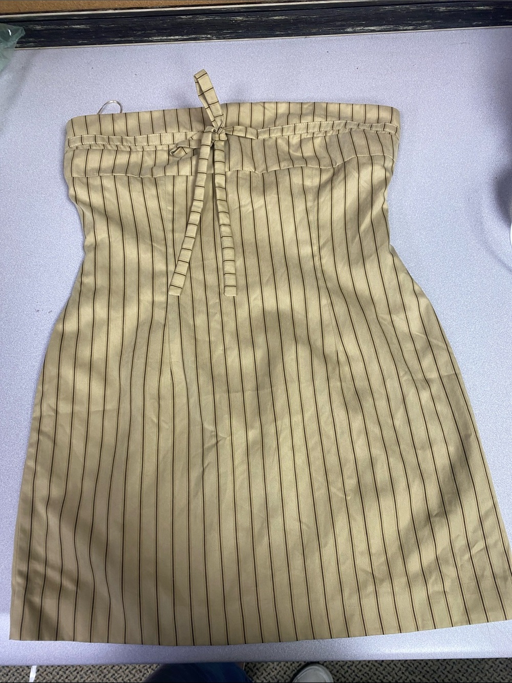 Strapless Tan Pinstripe Summer Dress